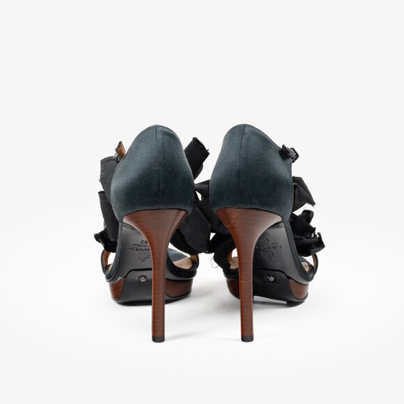 Lanvin Green Satin Bow Accents Heeled Sandals - Picture 3 of 10